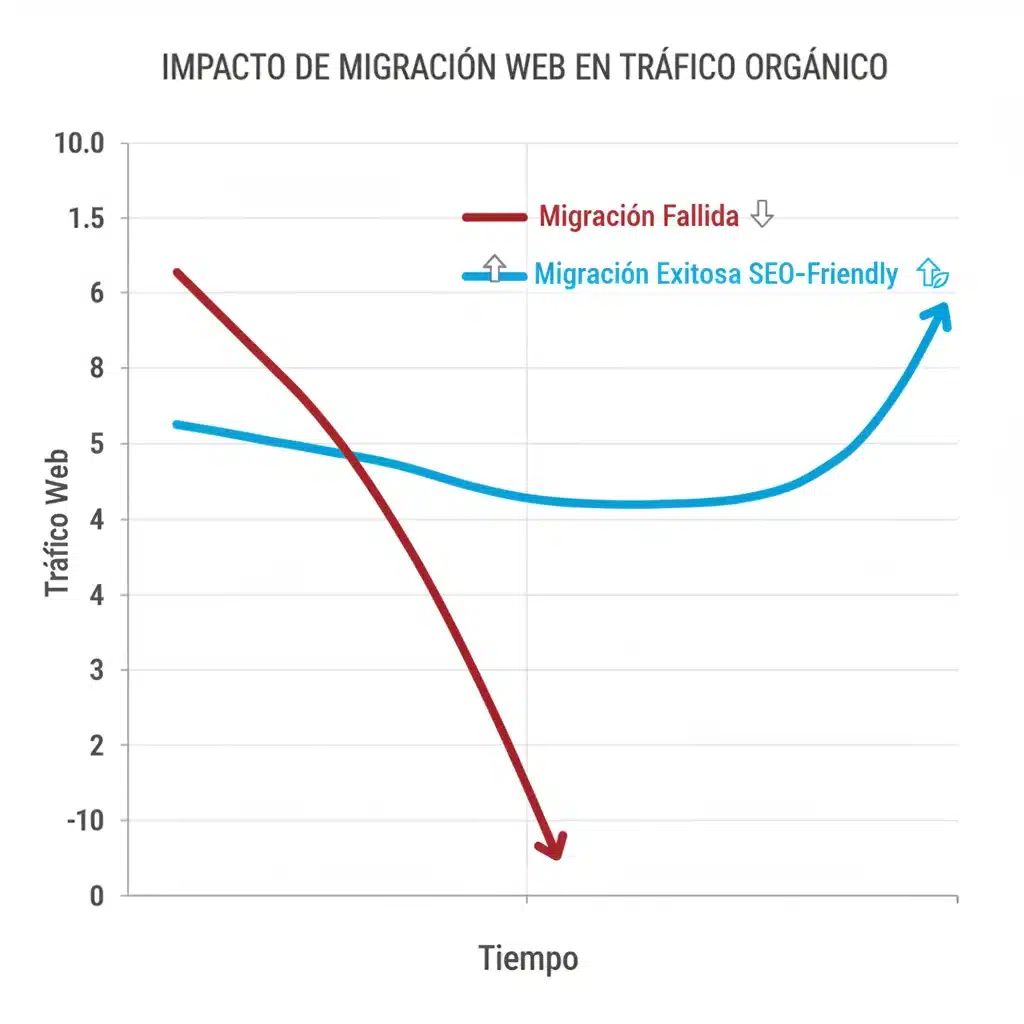 Gráfico comparativo de tráfico web antes y después de una migración SEO