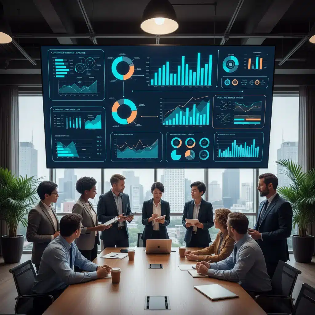 Equipo de marketing analizando datos con herramientas de IA para decisiones estratégicas