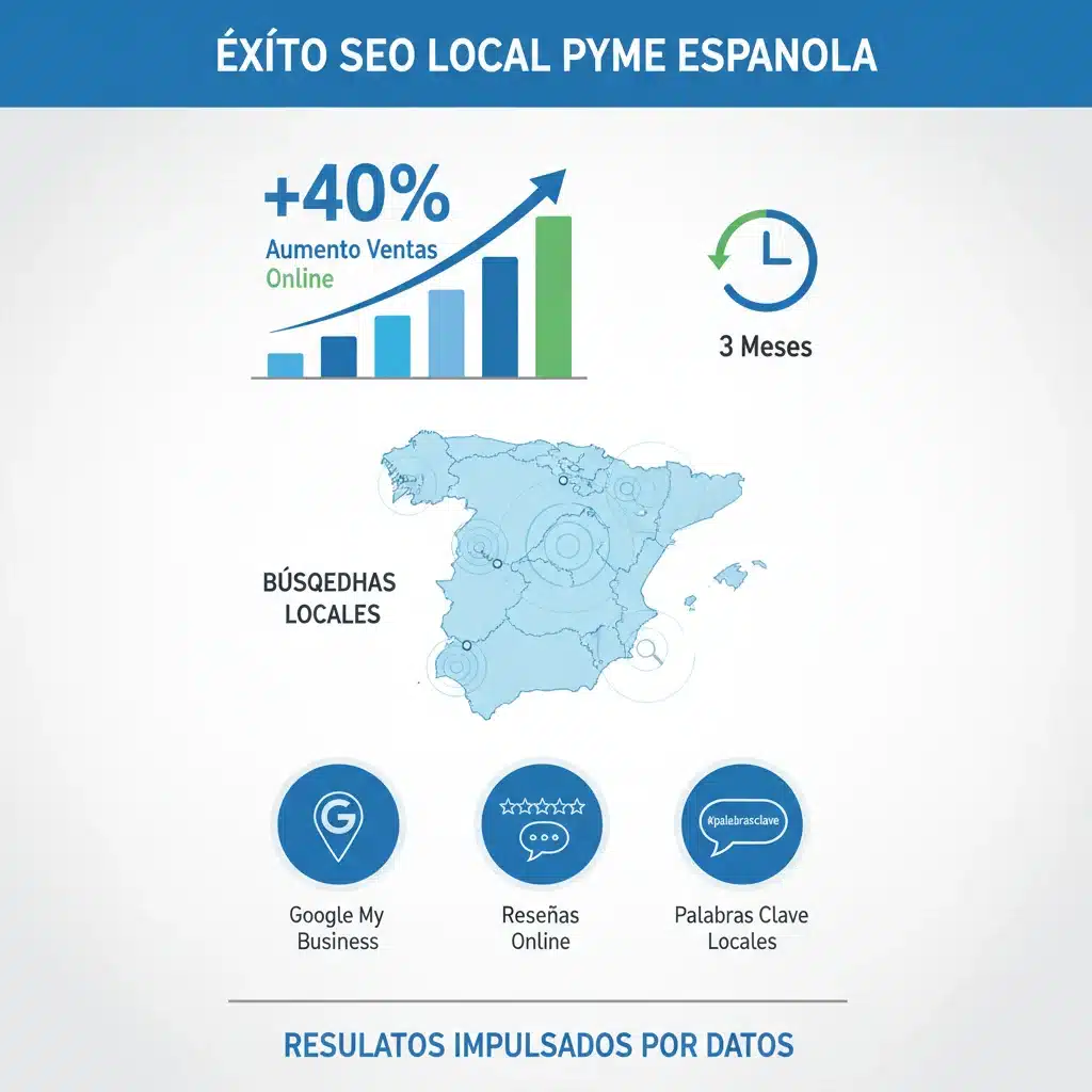 Infografía detallada mostrando el aumento del 40% en ventas online de pyme por SEO local.