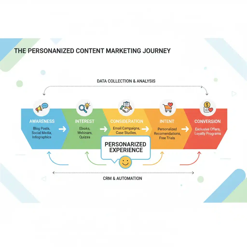 Infografía del embudo de marketing de contenidos con enfoque en personalización y conversión