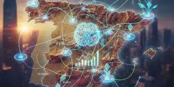 Mapa digital de España con red de conexiones, simbolizando la resiliencia de marca en el mercado español.
