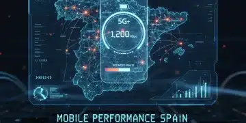 Gráfico futurista de optimización de velocidad móvil en España para 2026