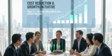 Profesionales en reunión estratégica discutiendo reducción de costes fijos mediante outsourcing para empresas españolas.