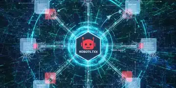 Representación digital del archivo robots.txt controlando el flujo de datos para la optimización SEO en 2026.