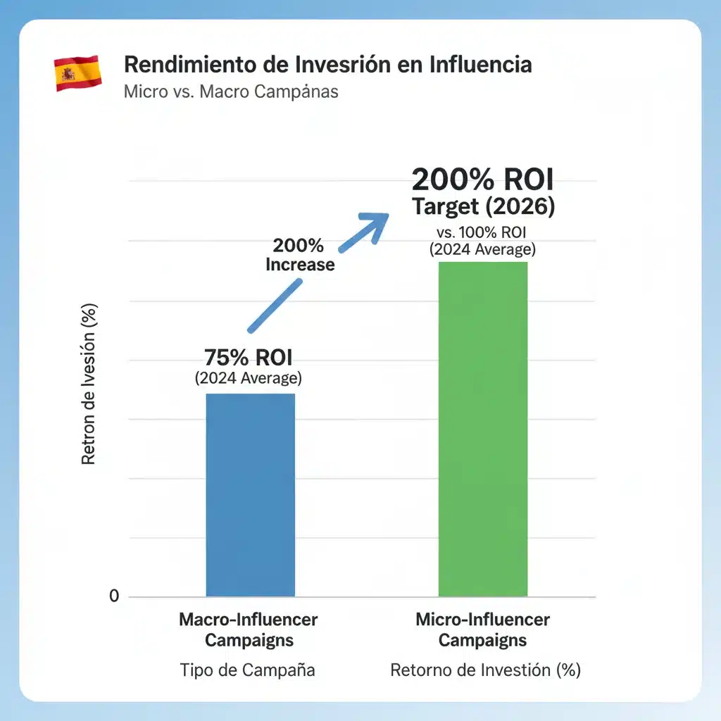 Gráfico de barras mostrando el aumento del ROI de campañas con micro-influencers, apuntando a un 200% en 2026.