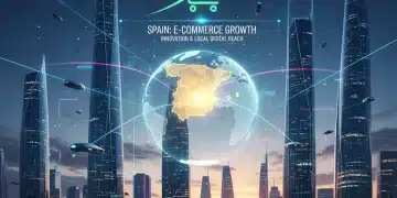 Gráfico futurista de SEO local para e-commerce en España, mostrando crecimiento y conectividad digital.
