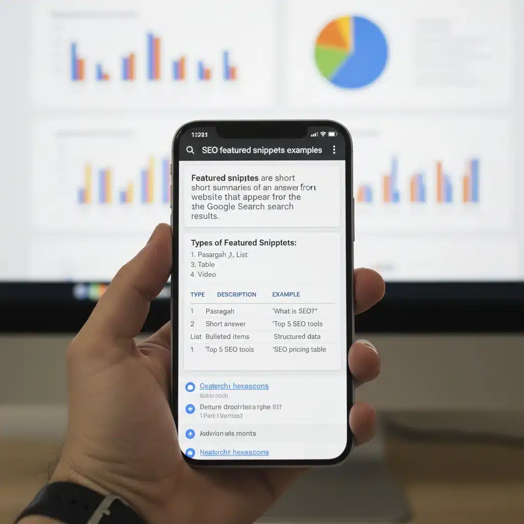 Diversos tipos de featured snippets mostrados en la pantalla de un smartphone