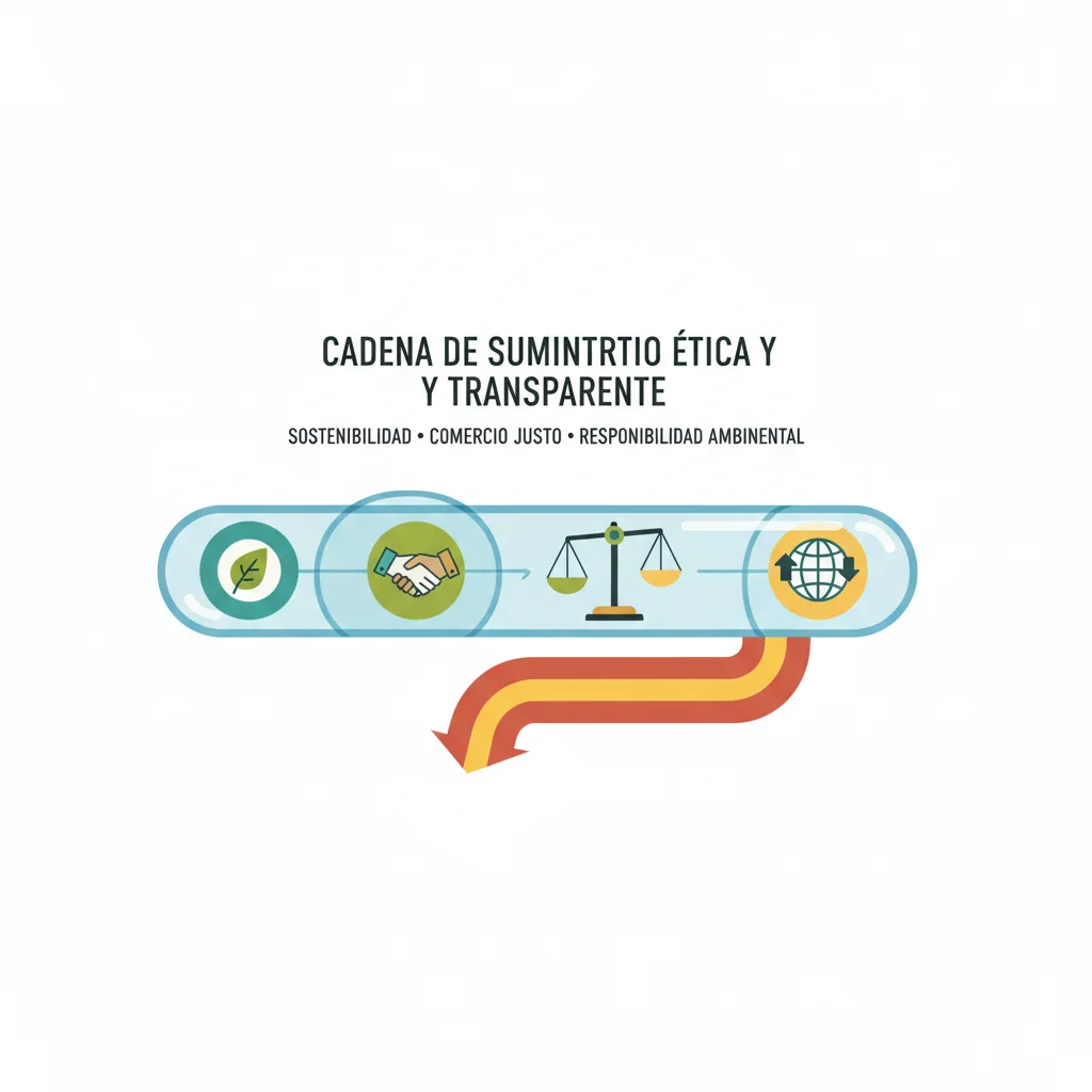 Ilustración de cadena de suministro transparente y ética, resaltando sostenibilidad y responsabilidad social, valores clave para la Generación Z.