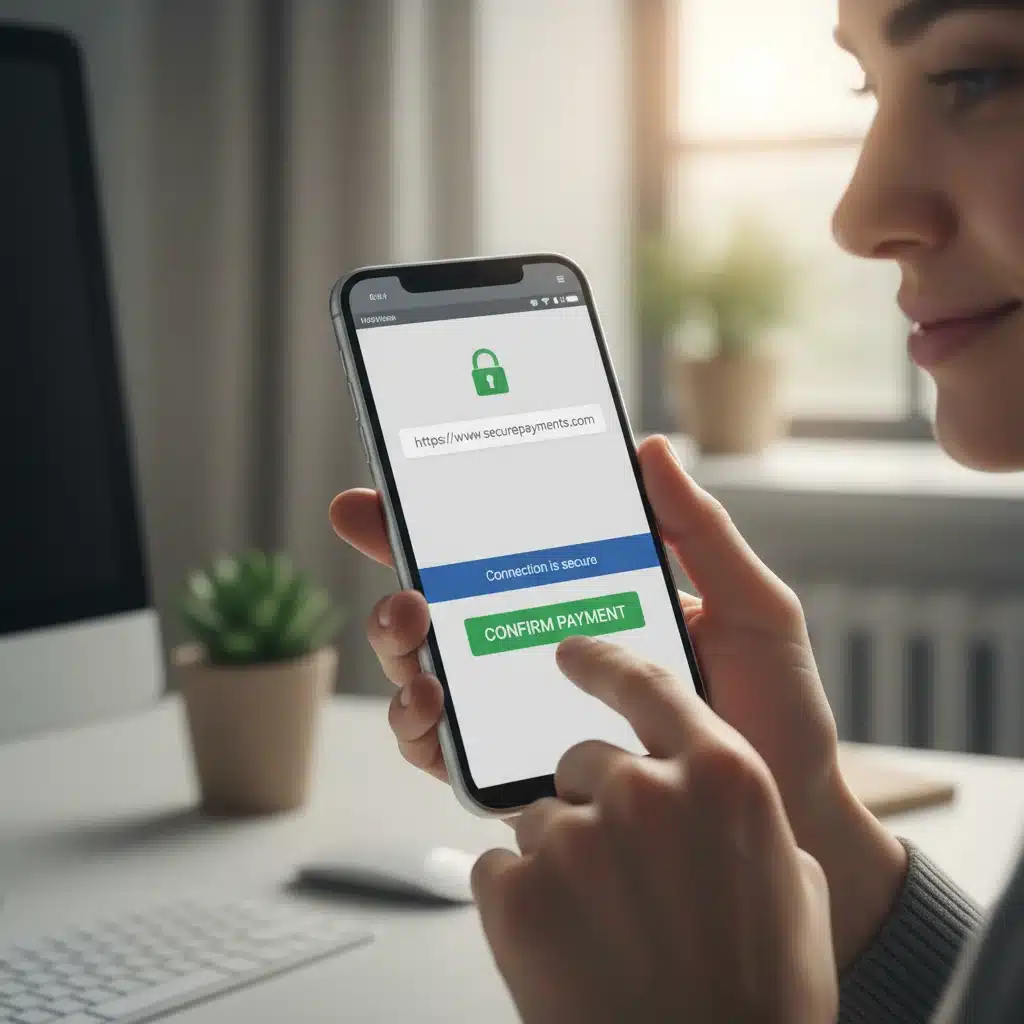 Usuario navegando de forma segura en un sitio web HTTPS en dispositivo móvil
