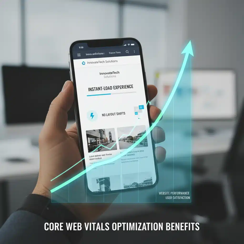 Página web de carga rápida en un smartphone, representando una excelente experiencia de usuario post-optimización de Core Web Vitals