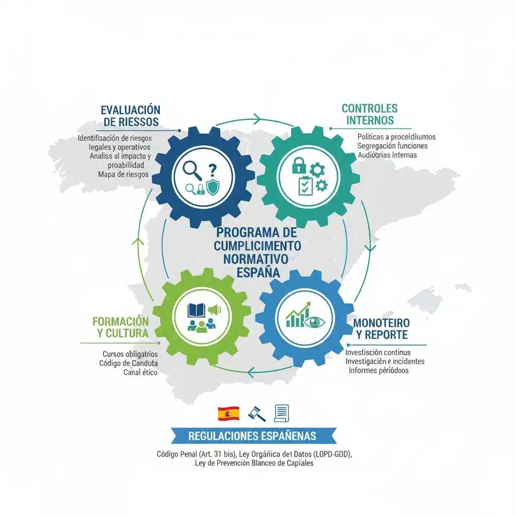 Infografía detallada de los componentes clave de un programa de cumplimiento normativo efectivo