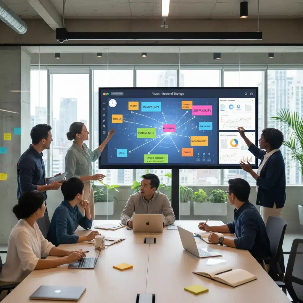 Equipo de marketing digital colaborando en una estrategia de rebranding para una empresa española.