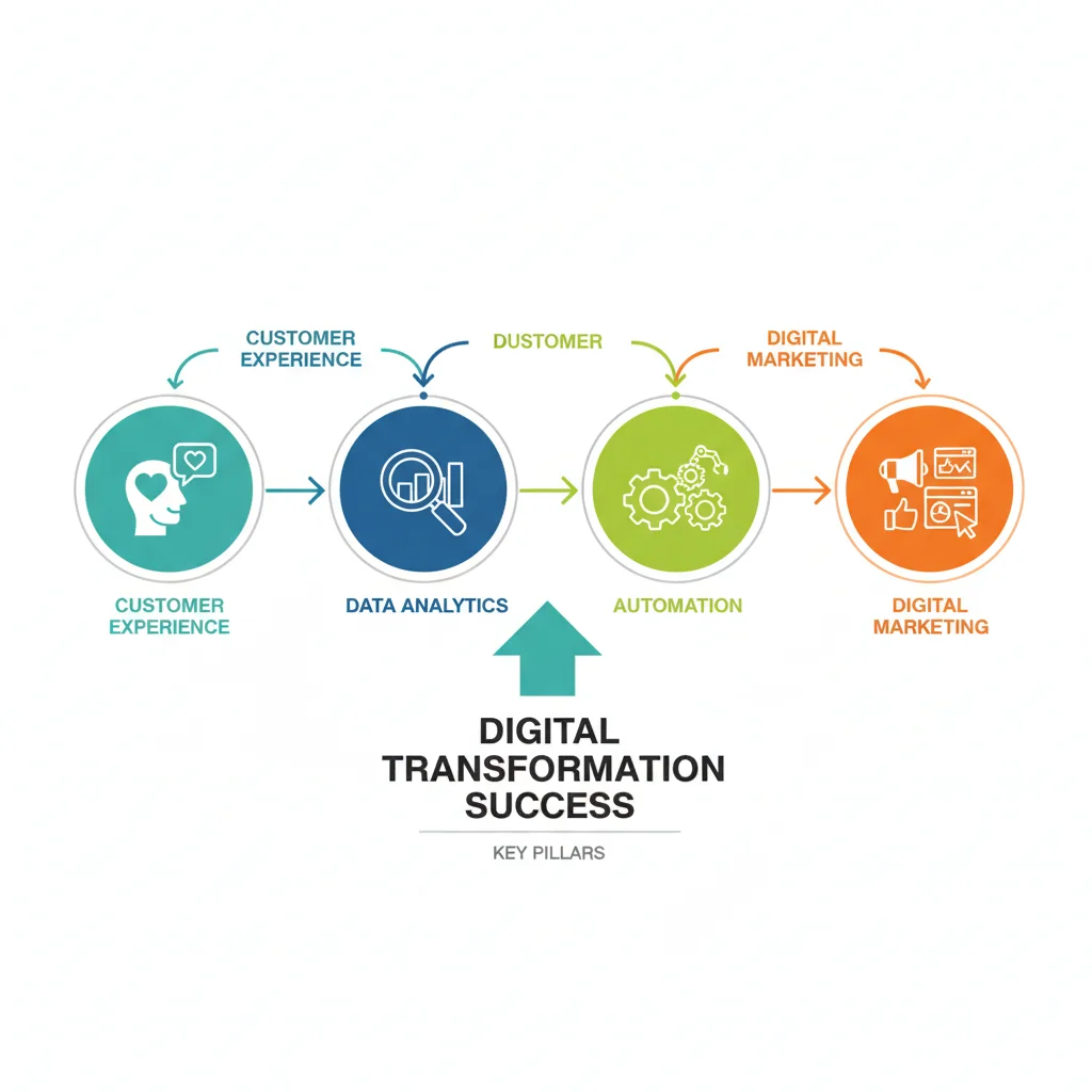 Infografía de los pilares clave de una estrategia de transformación digital exitosa.